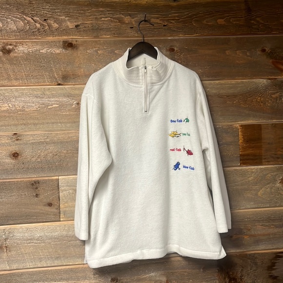 dr seuss Tops - Dr. Seuss Vintage Quarter Zip Embroidered Fleece Sweatshirt Unisex